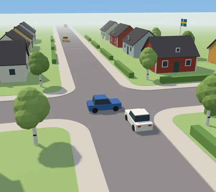 The junction in the residential area, where the cars take turns to drive.